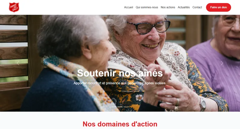 Page d'accueil du site refait de l'Armée du Salut